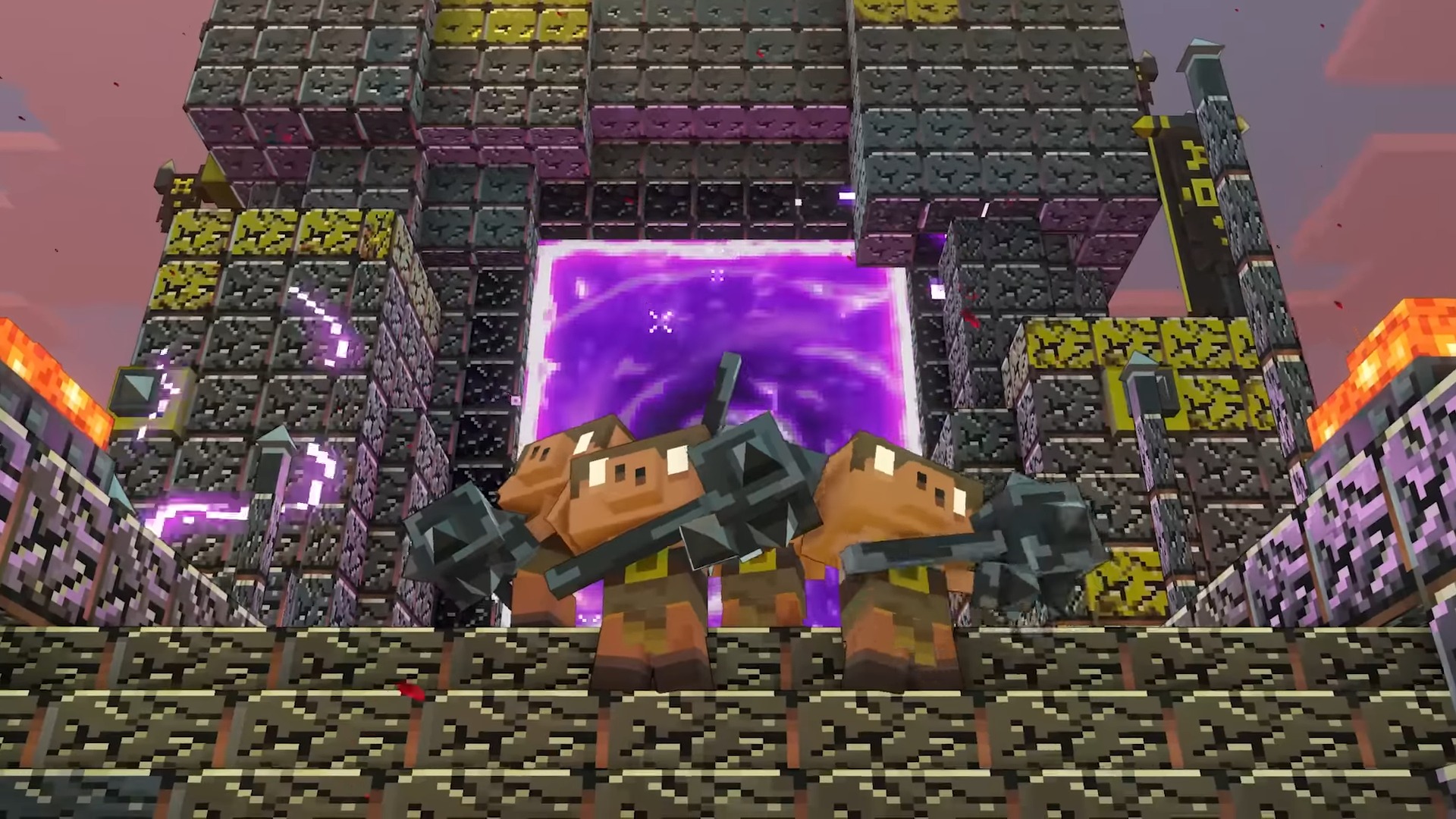 Piglins defending the Nether portal