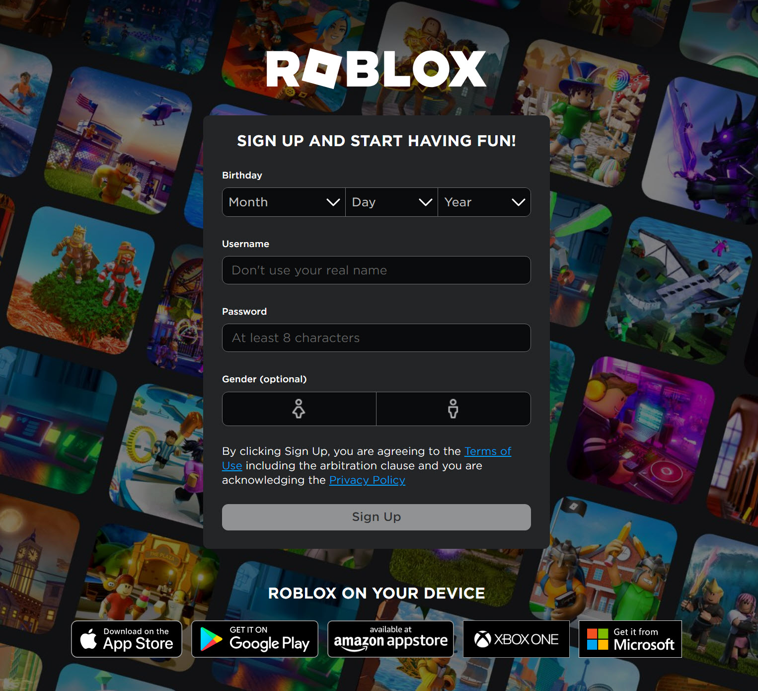 Sign Up on Roblox