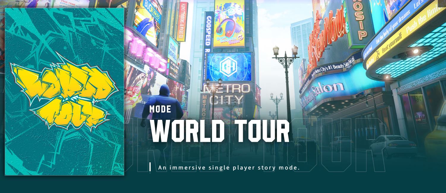 Street Fighter 6's World Tour mode's description.