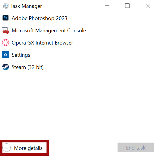 Expanding the process list in Task Manager.