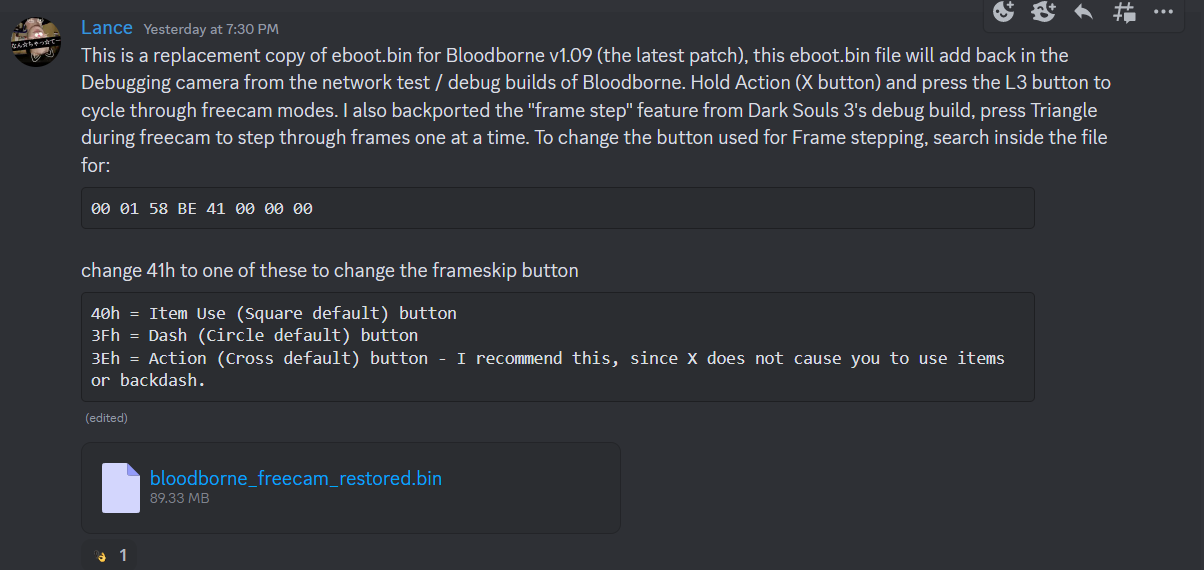 Lance MacDonald's original post listing the instructions needed to install the new Bloodborne mod.