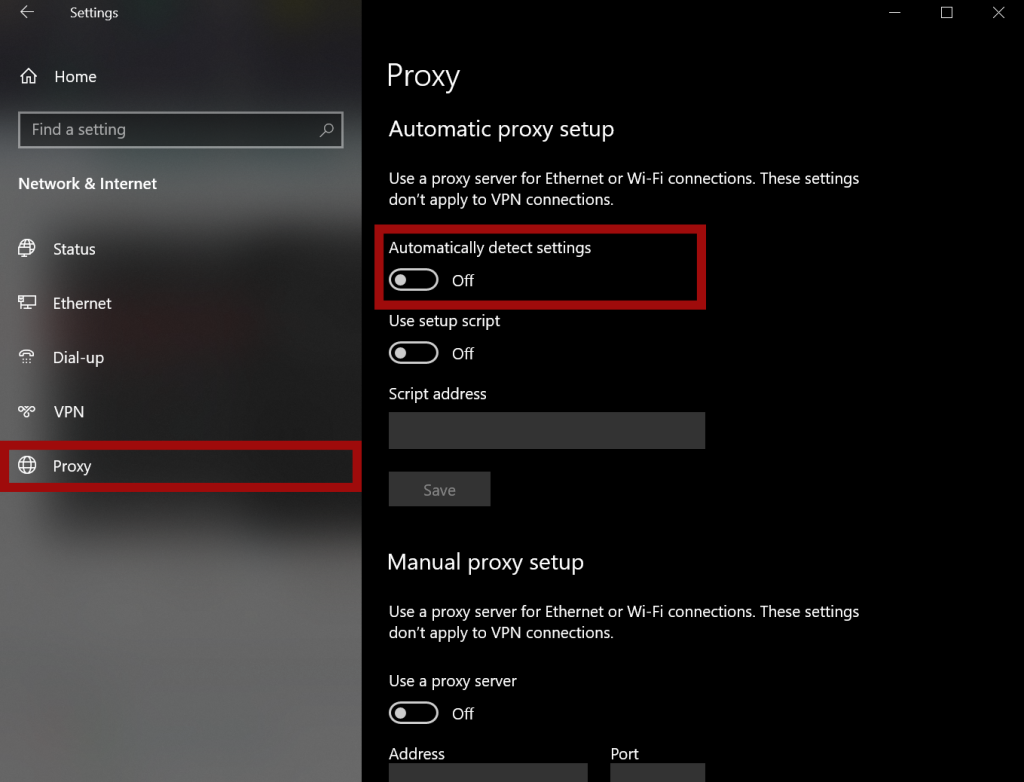 Opening and Changing Proxy Settings.