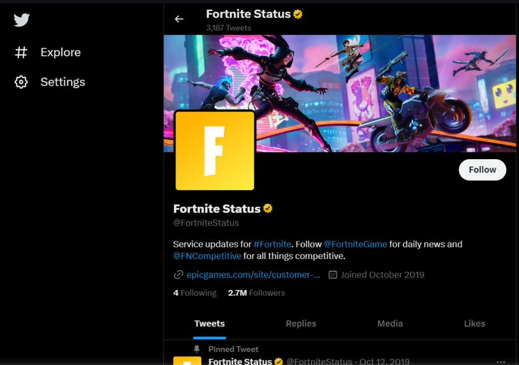 Fortnite's Twitter Page. (image captured by eXputer)