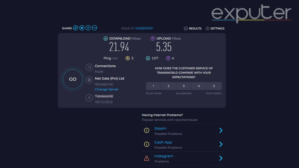 Test your network connection by using Speedtest by Ookla