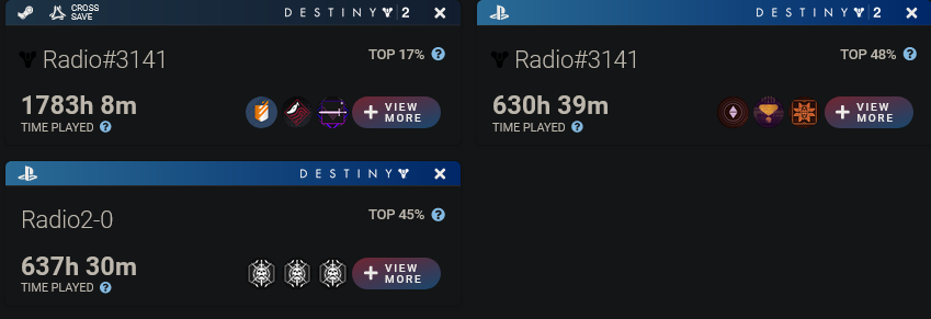 time wasted on destiny 1 and 2 on both platforms.