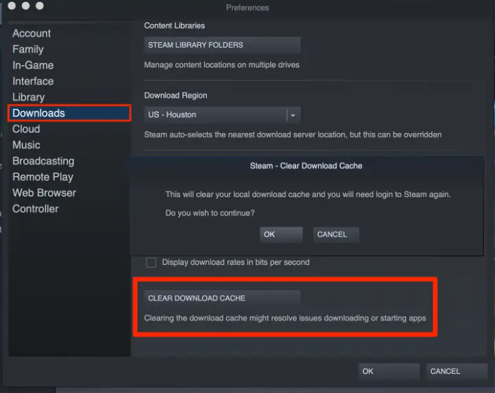 Clearing the download cache from Steam