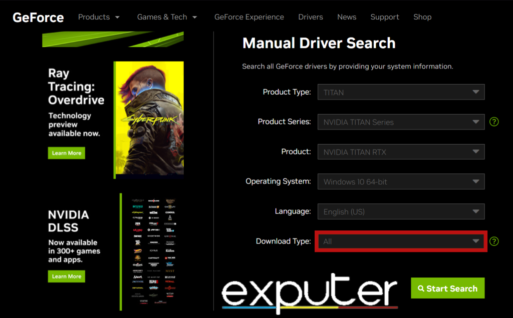 Selecting Driver Download type. (image by eXputer)