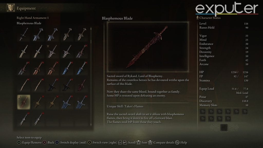 Elden Ring Blasphemous Blade Build [Stats, Armor & Spells]