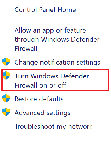 Turning Windows Defender Firewall off