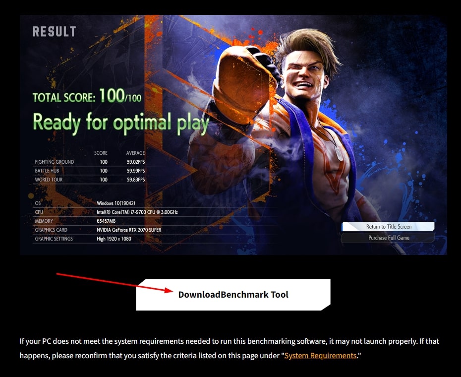 Downloading the Street Fighter 6 Benchmark Tool