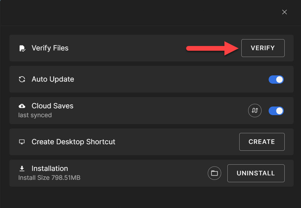 Verify Game Files in Epic Launcher