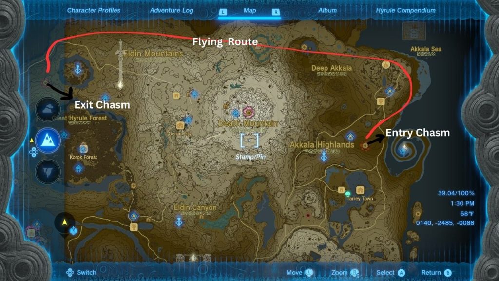 Dinraal's Flying Route