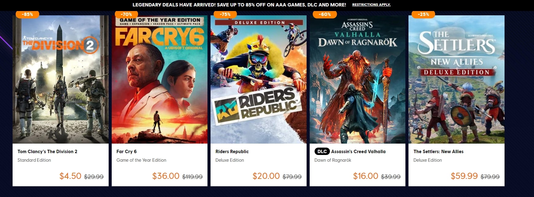 Highlighted Titles of Ubisoft's Legendary Sale