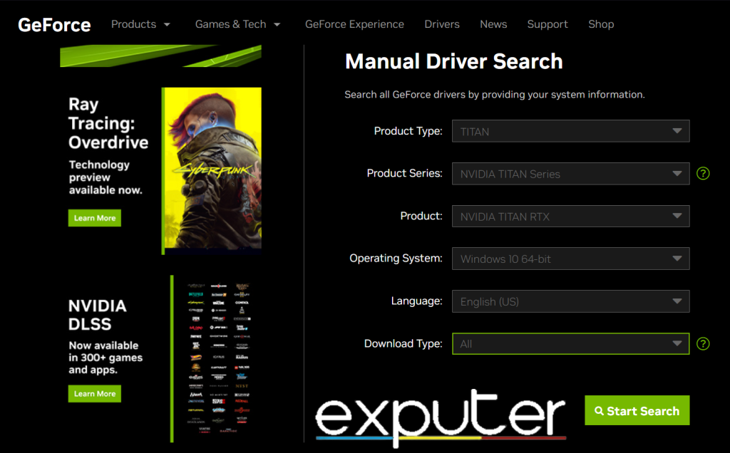 NVIDIA Drivers Support Page. (Image by eXputer)