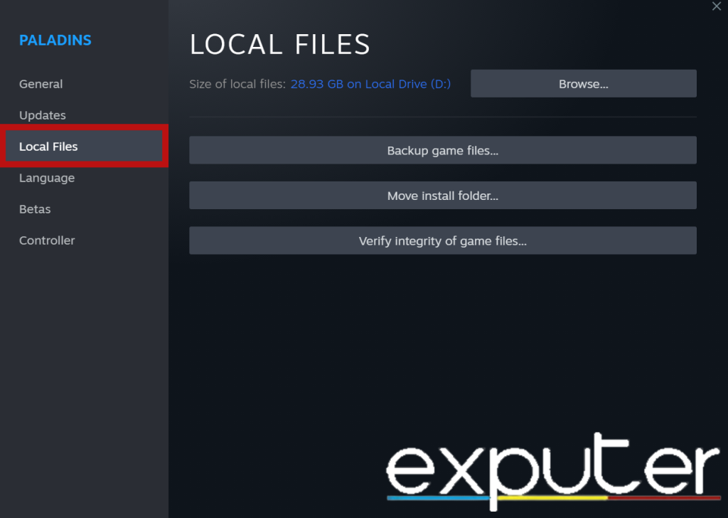 Navigating to Local Files in Steam Game Properties. (image by eXputer)