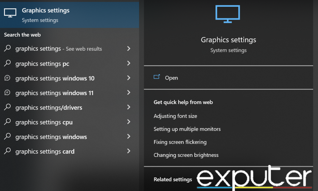 Searching Graphics Settings in START. (image by eXputer)