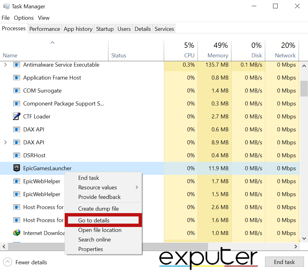 Going to the Details of an App in Task Manager. (image by eXputer)