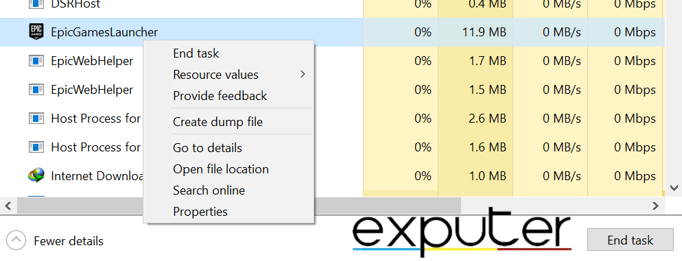 Right Clicking an App in Task Manager. (image by eXputer)
