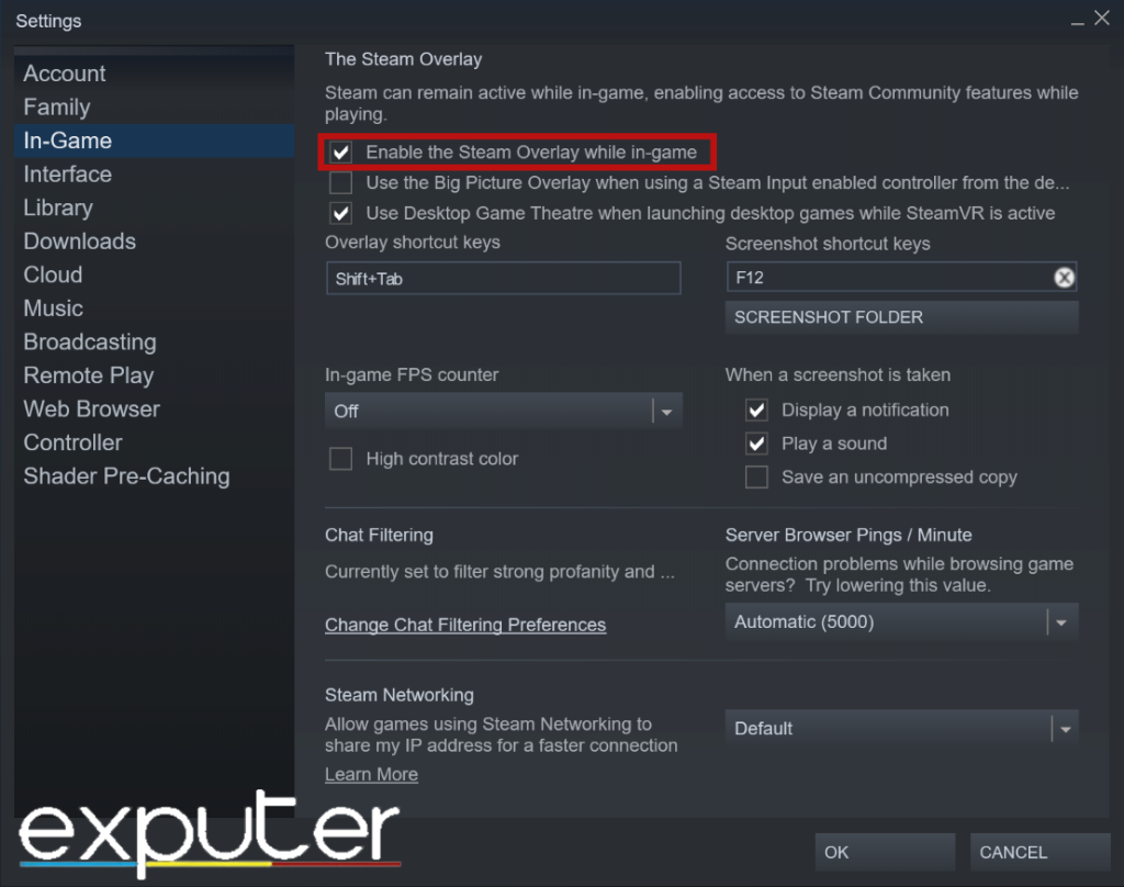 Disabling Steam's In-Game Overlay. (image by eXputer)