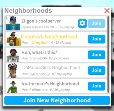 The screen that displays when joining a Neighborhood