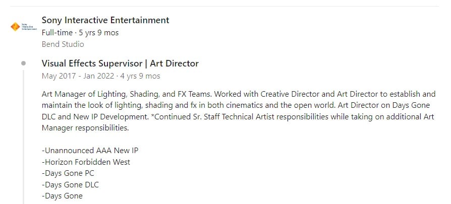 Jonathan Harman has worked as an Art DIrector on the unannounced new AAA IP.