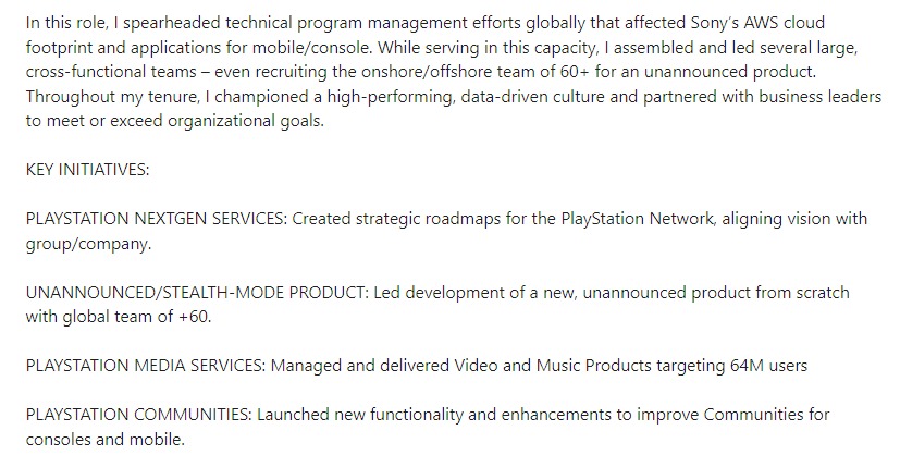 Sony Interactive Entertainment working on an unannounced product with over a team of 60 developers.