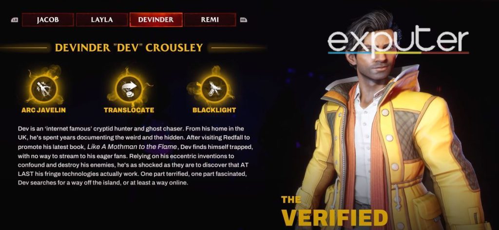 redfall character devinder abilities