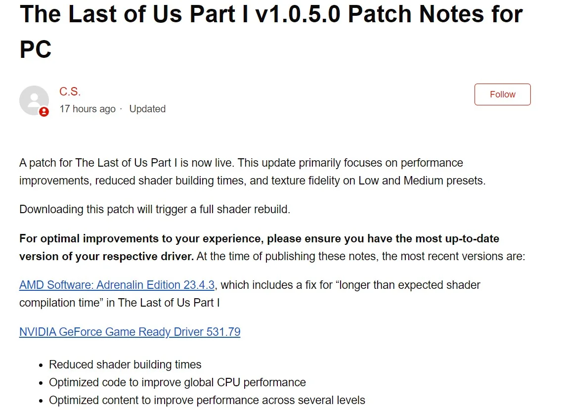 The Last Of Us Part 1 PC Update Today ? 1.0.5 Release Date ? Fixes &  Changes ? 