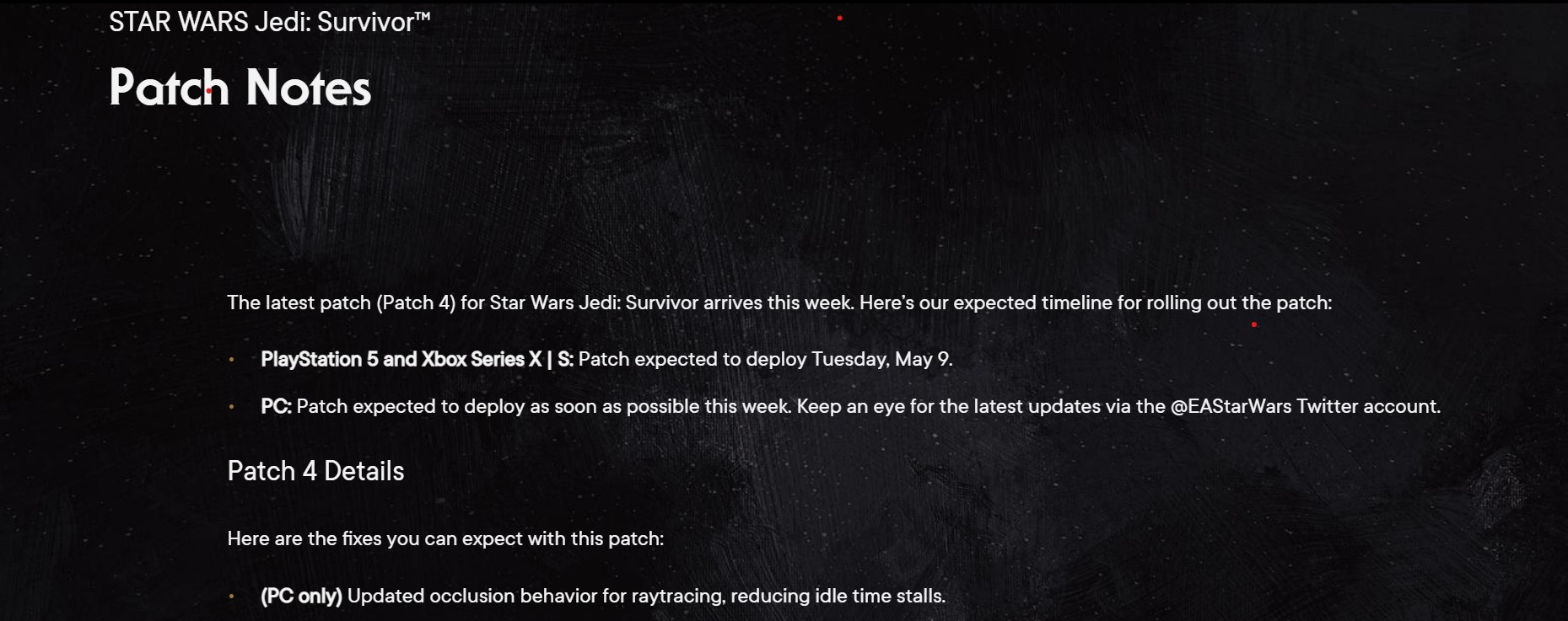 Star Wars Jedi: Survivor patch notes