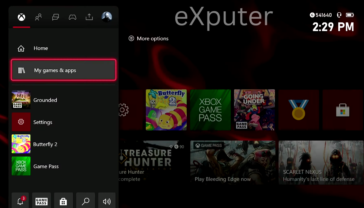 Selecting games and apps in xbox