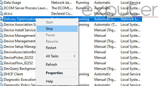 how to stop activity in windows services manager