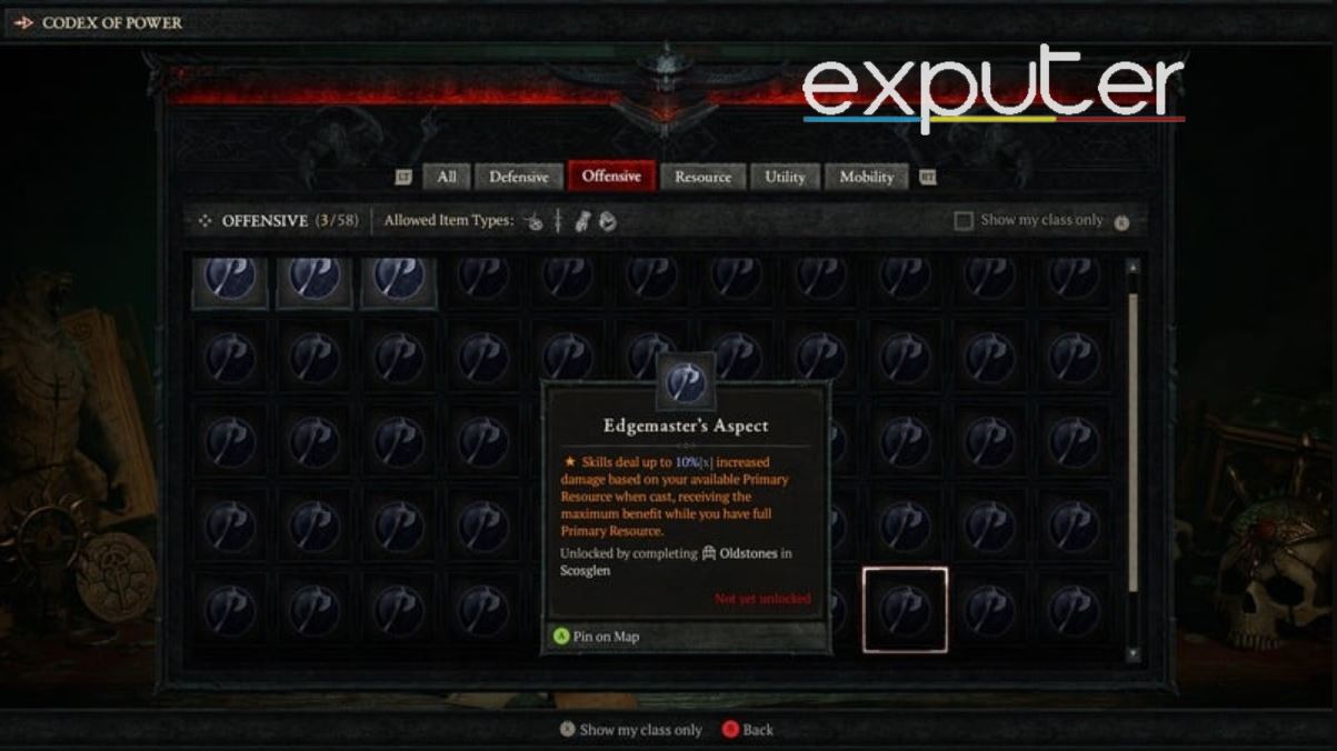 Diablo 4: Edgemaster's Aspect in Codex of Power 