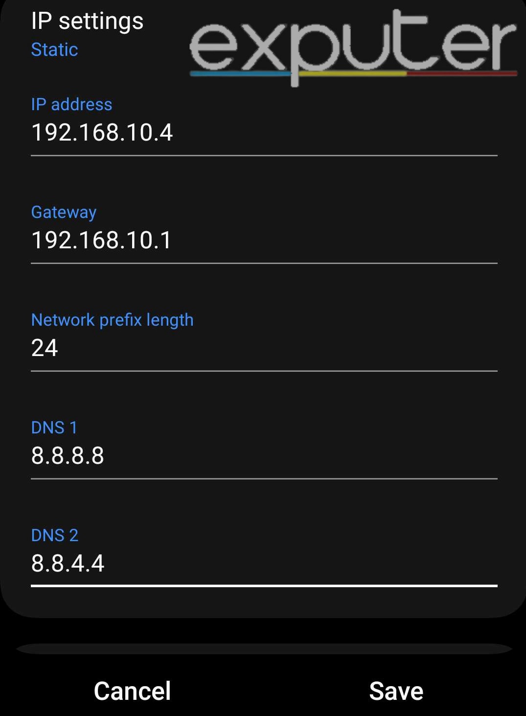 android phone ip address settings