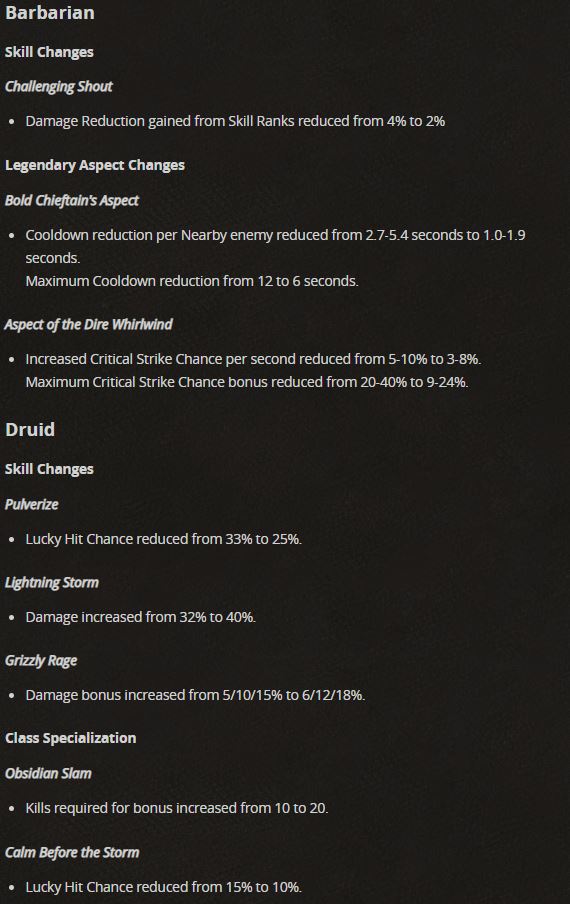 Diablo 4 Patch Notes for update 1.0.2d