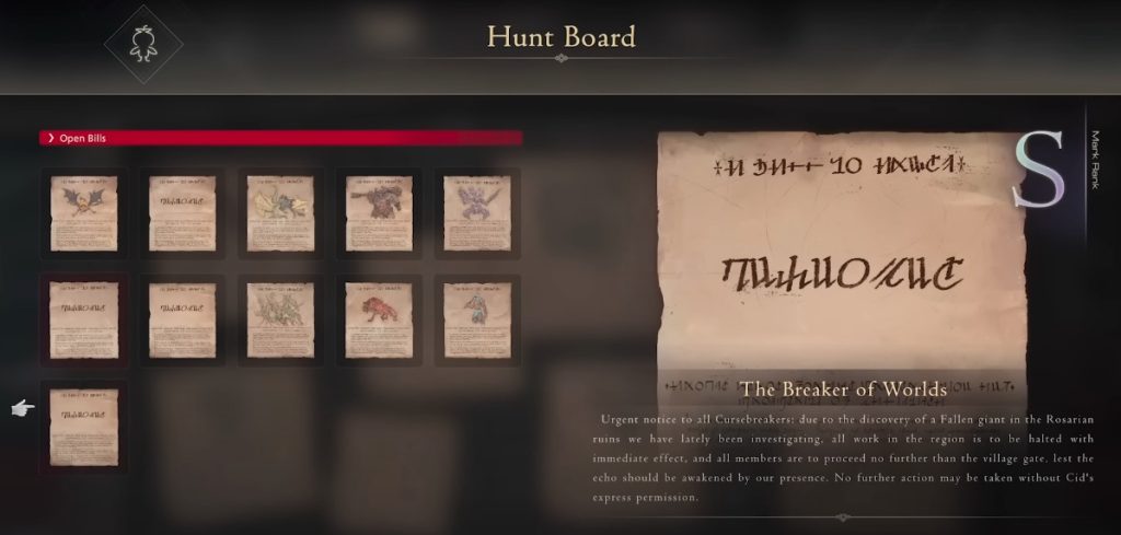 The Hunt Board in final fantasy 16 hideaway