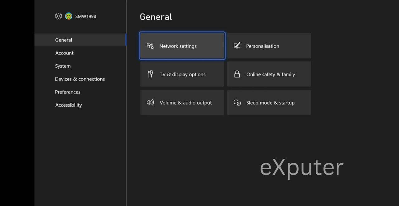 Opening network setting in xbox 