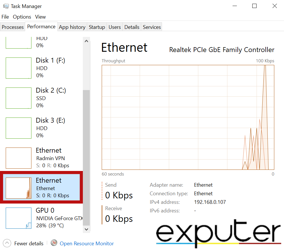 Opening Ethernet Details in Task Manager. (image by eXputer)