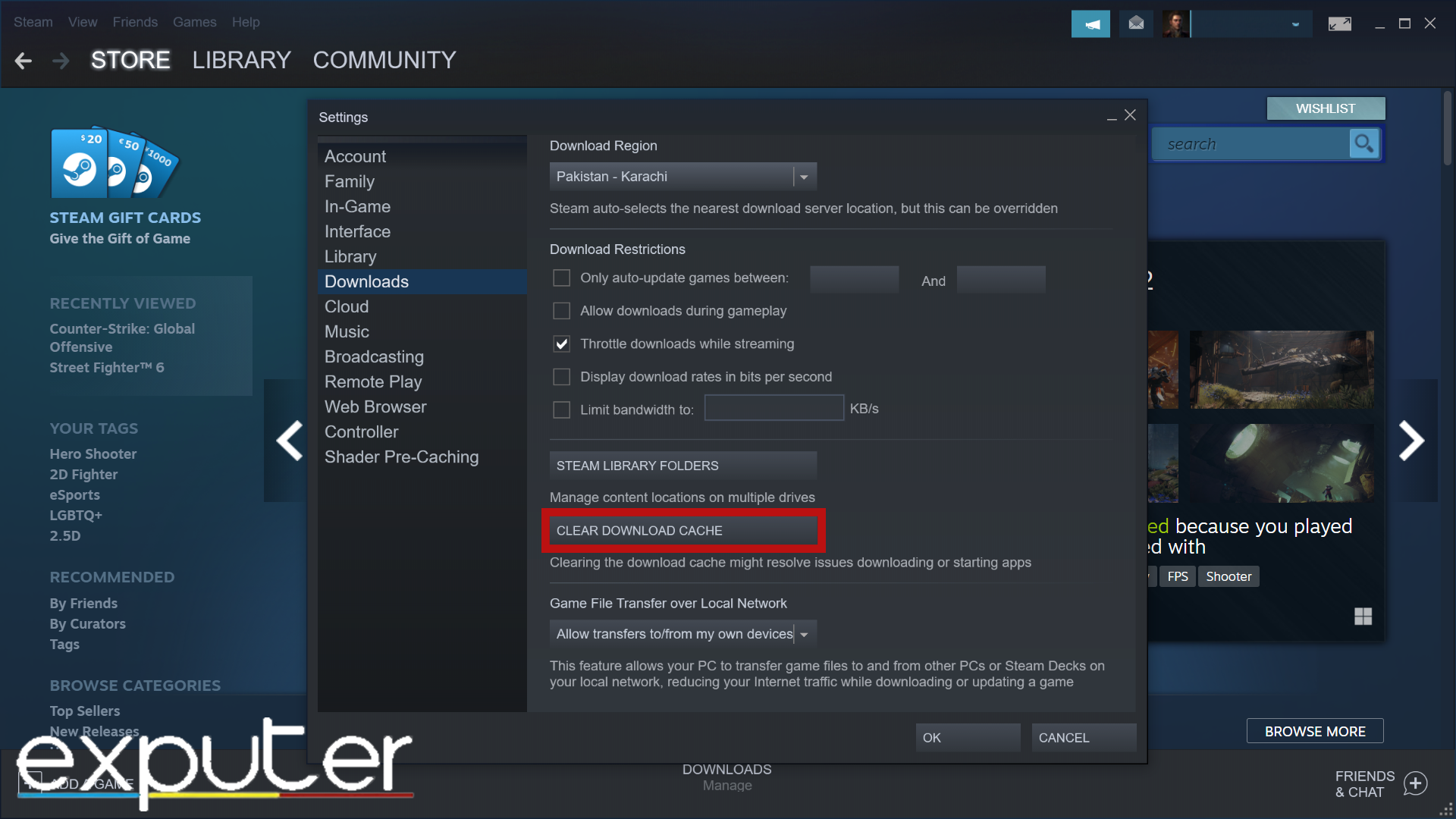 Clearing Download Cache of Steam. (image by eXputer)