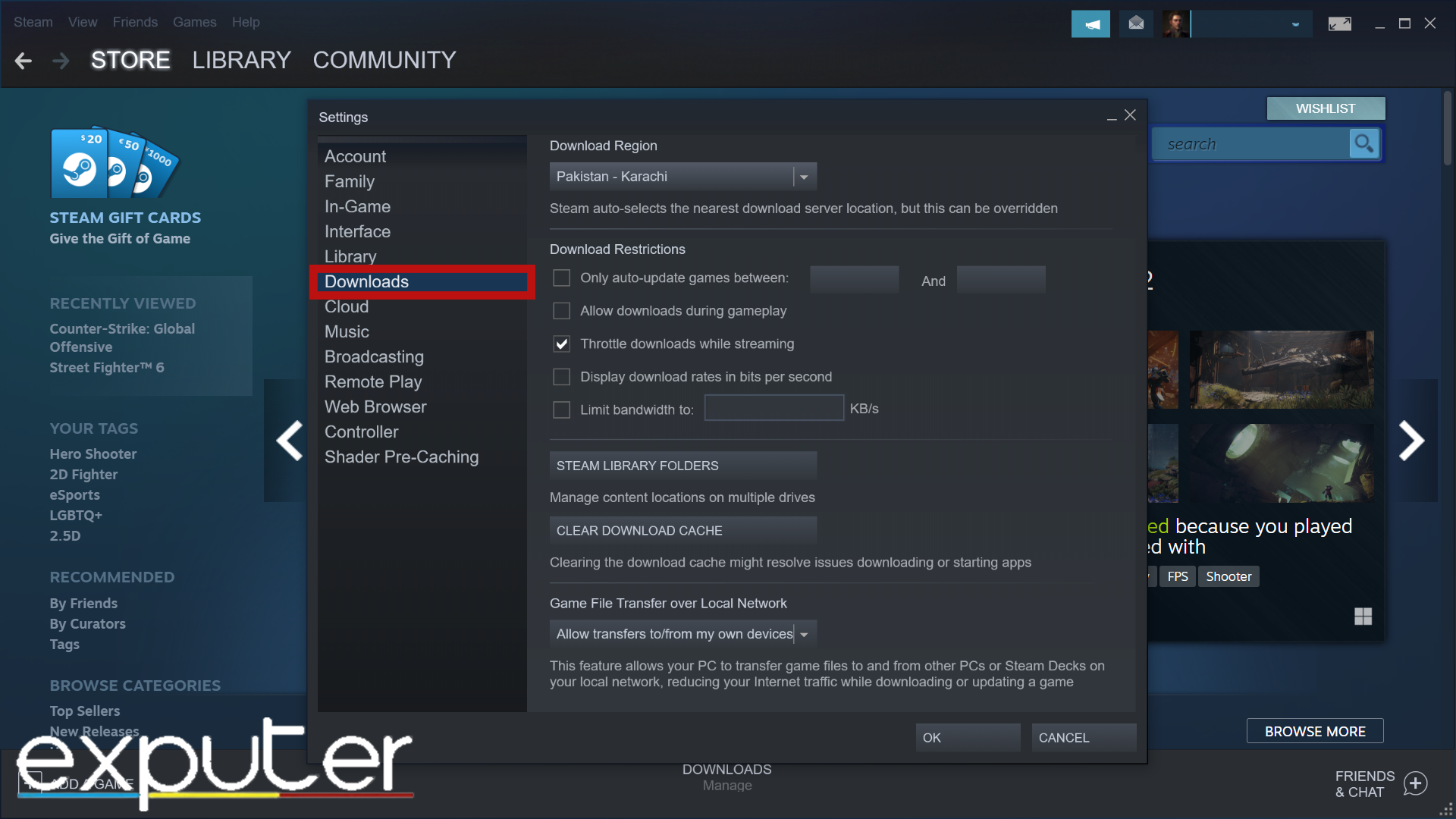 Going into the Download Settings. (image by eXputer)