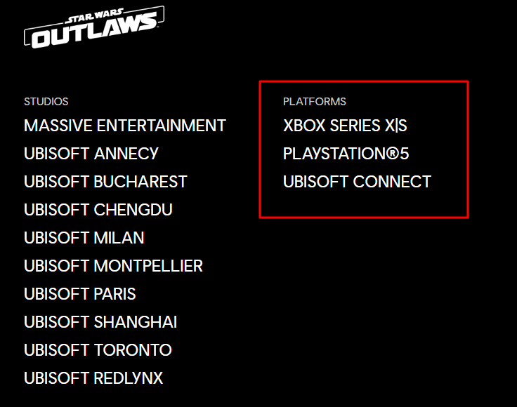 Star Wars Outlaws' Release Platforms