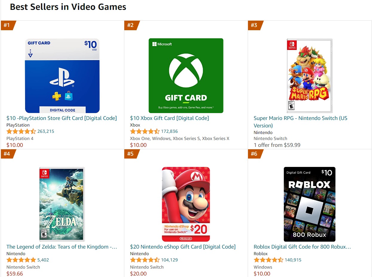 The current best-selling games on the Amazon US store.
