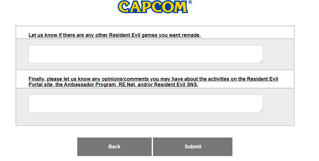 The question being posed in the Capcom survey.