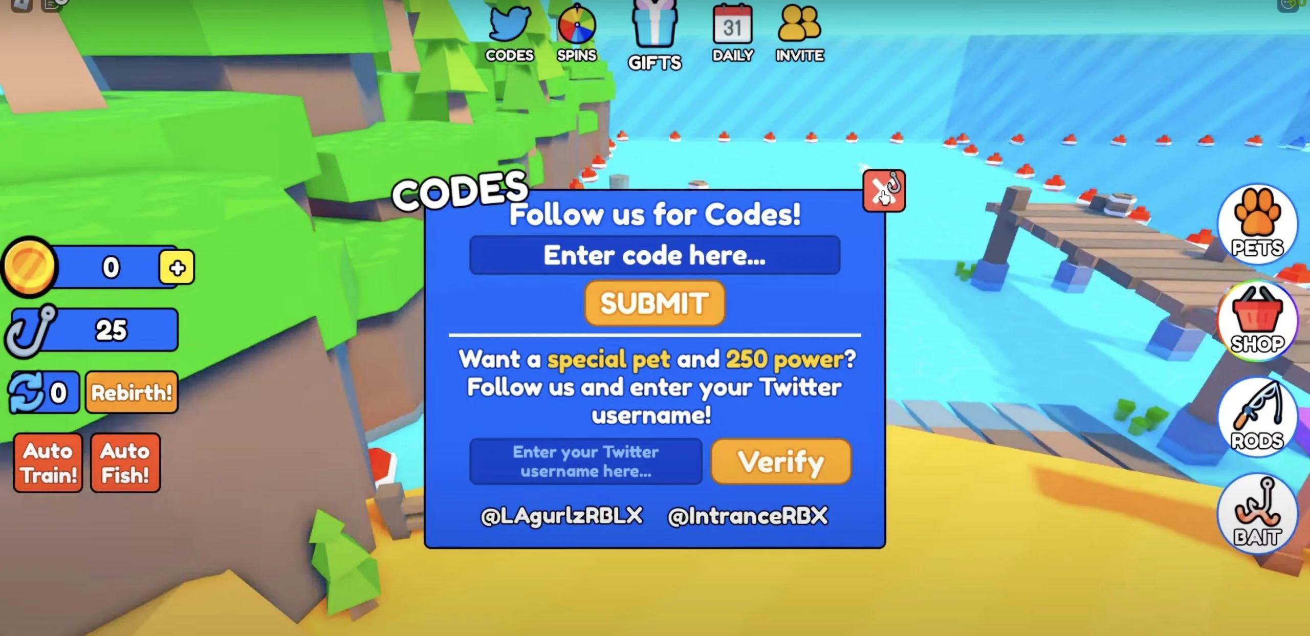 Redeeming Fishing Frenzy Simulator Codes.