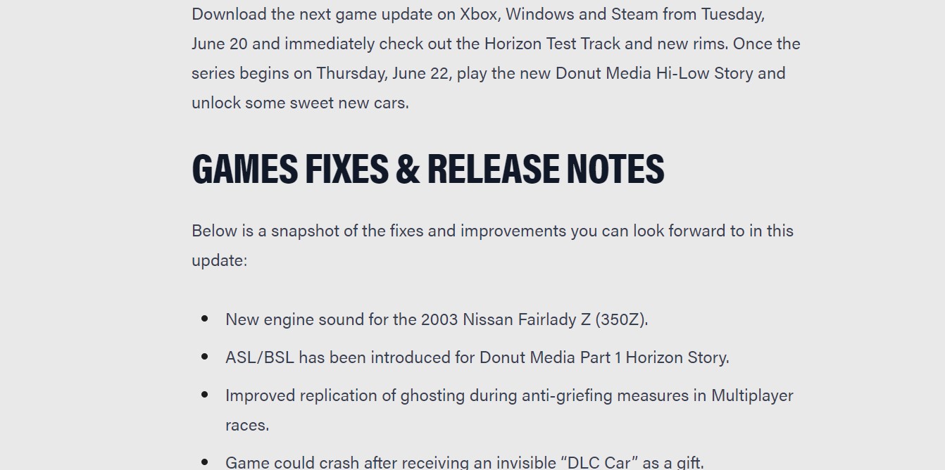 Forza Horizon 5 patch notes