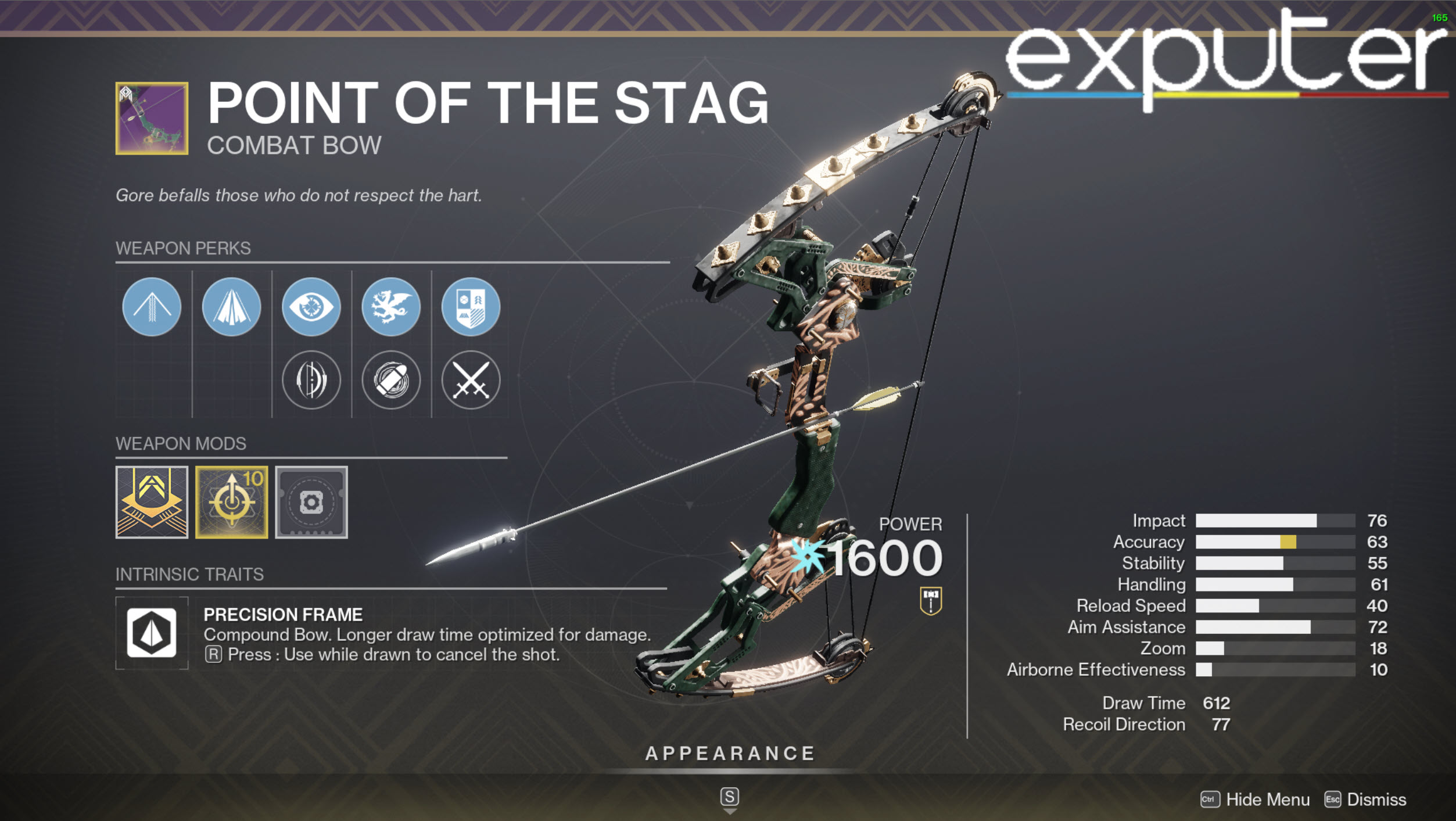 point of stag arc bow