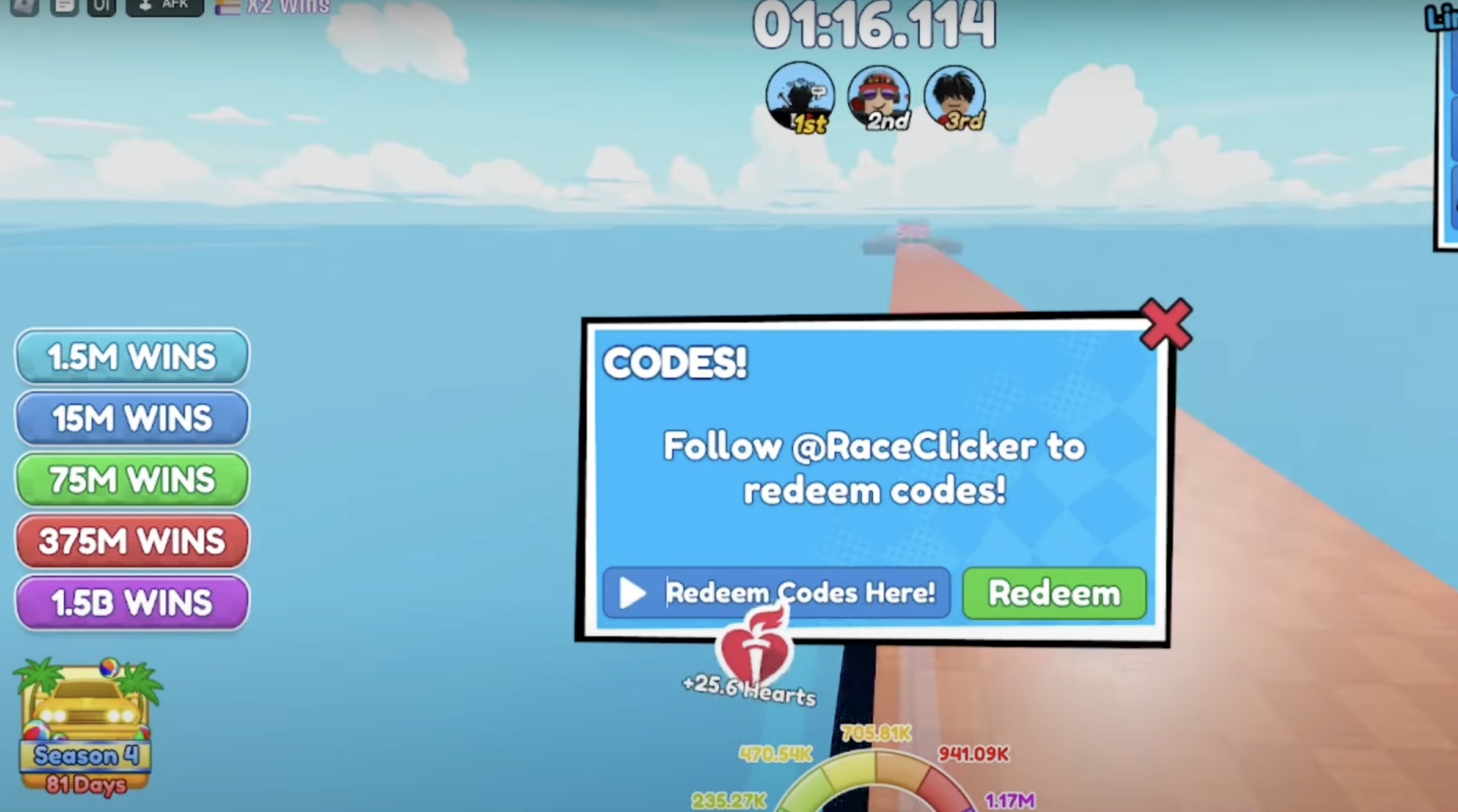 Redeeming Race Clicker Codes.