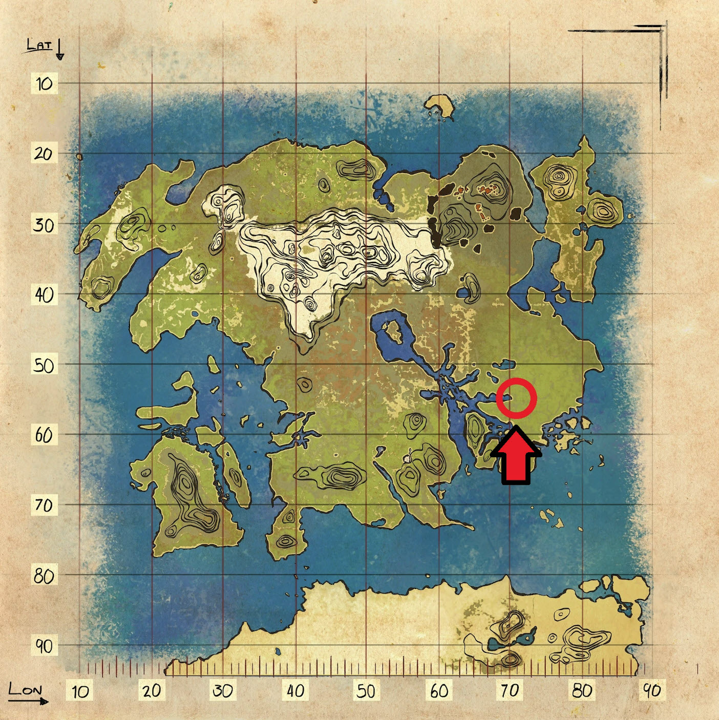 Resource Map of Blue Gems in Lost Island in Ark.