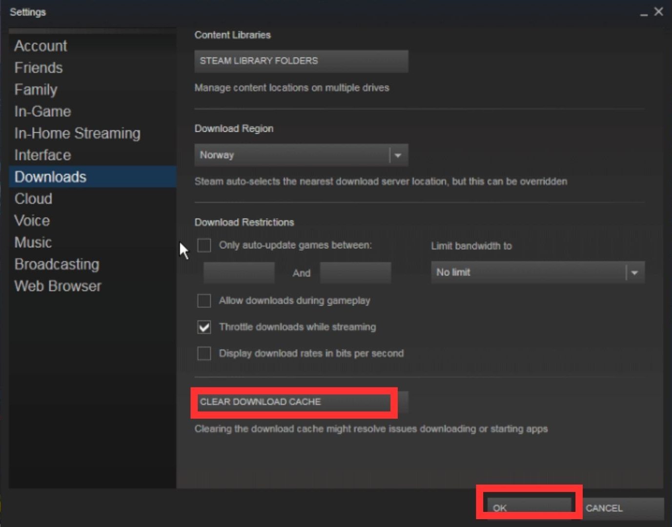 Clearing steams download cache to fix steam content file locked error