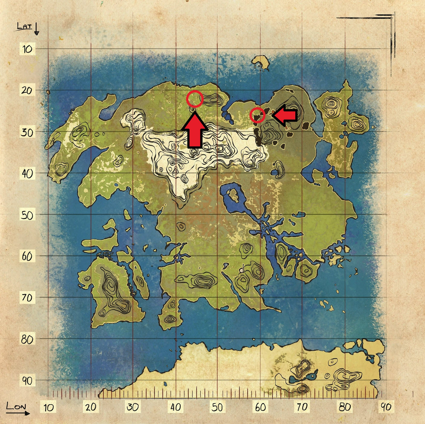 map of metals and rocks in Ark's resource map lost island.