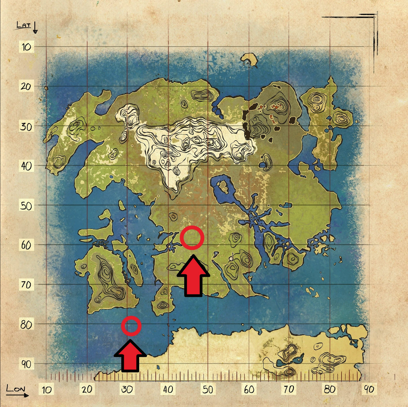 Obsidian in Lost Island Resource Map in Ark.